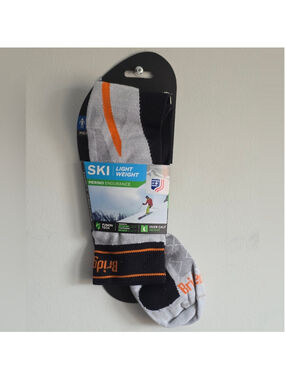 Bridgedale Merino Ski Socks Men’s Large Silver Black Lightweight Over Calf NEW